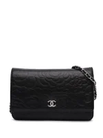 2012 Lambskin Camellia Embossed Wallet On Chain crossbody bag