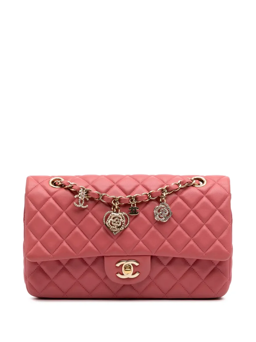 ⁦2014 Medium Classic Lambskin Valentines Heart Charms Single Flap shoulder bag⁩ – תמונה ⁦1⁩