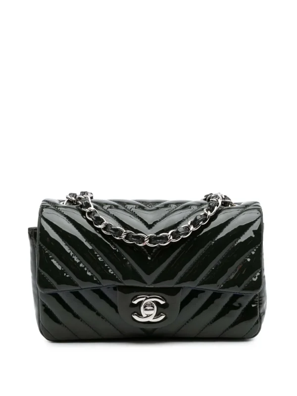 2015-2016 Mini Rectangular Classic Chevron Patent Single Flap crossbody bag