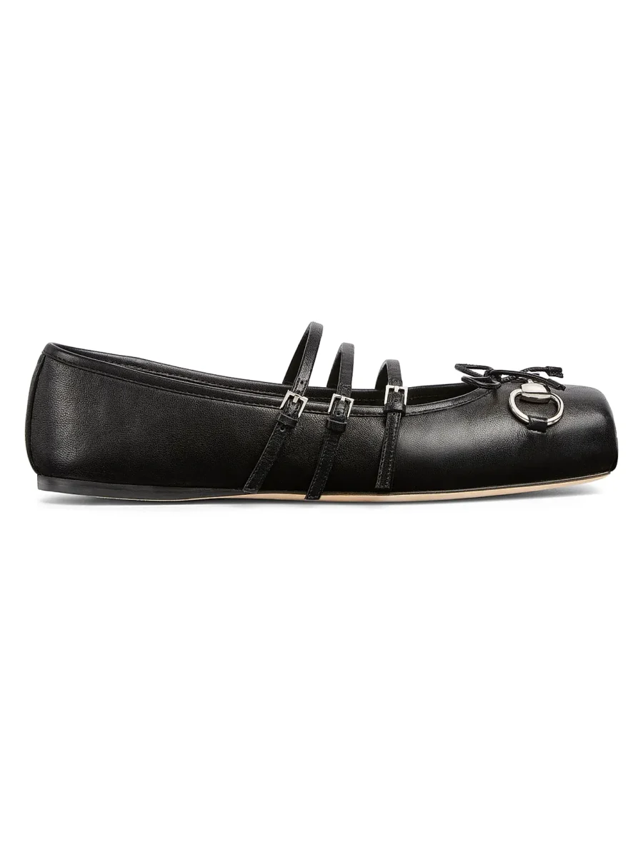 ⁦GUCCI Black Leather Ballet Flats⁩ – תמונה ⁦1⁩