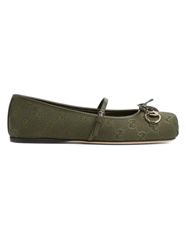 GUCCI Canvas & Leather Ballerina Flats