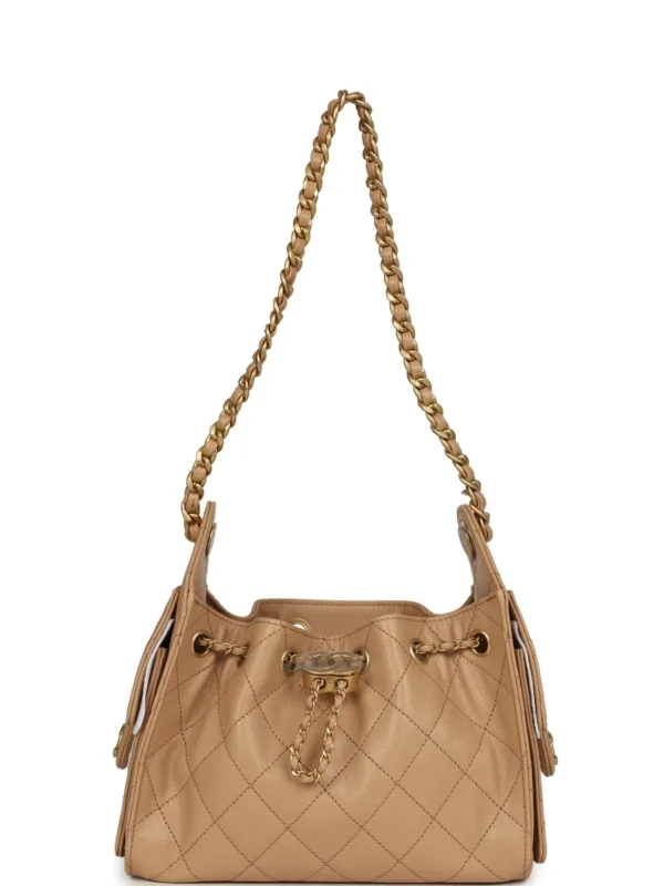 Chanel Mini 25 Hobo Bag Beige Caviar