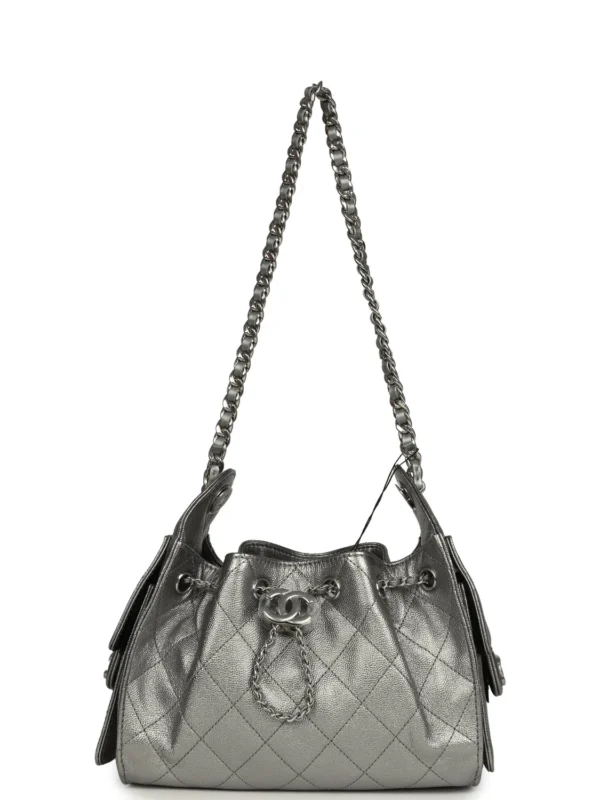 Chanel Mini 25 Hobo Bag Metallic Caviar Silver