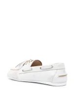 ⁦Miu Miu Distressed Leather Boat Shoes – White⁩ – תמונה ⁦3⁩