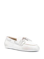 ⁦Miu Miu Distressed Leather Boat Shoes – White⁩ – תמונה ⁦2⁩