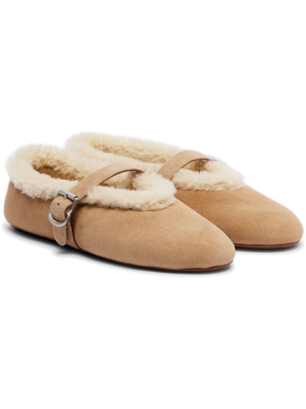בלרינות אלאיה – Alaïa Shearling-Lined Suede Ballet Flats – Beige