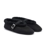נעלי אלאיה – Alaïa Shearling-Trimmed Suede Mary Jane Flats – Black