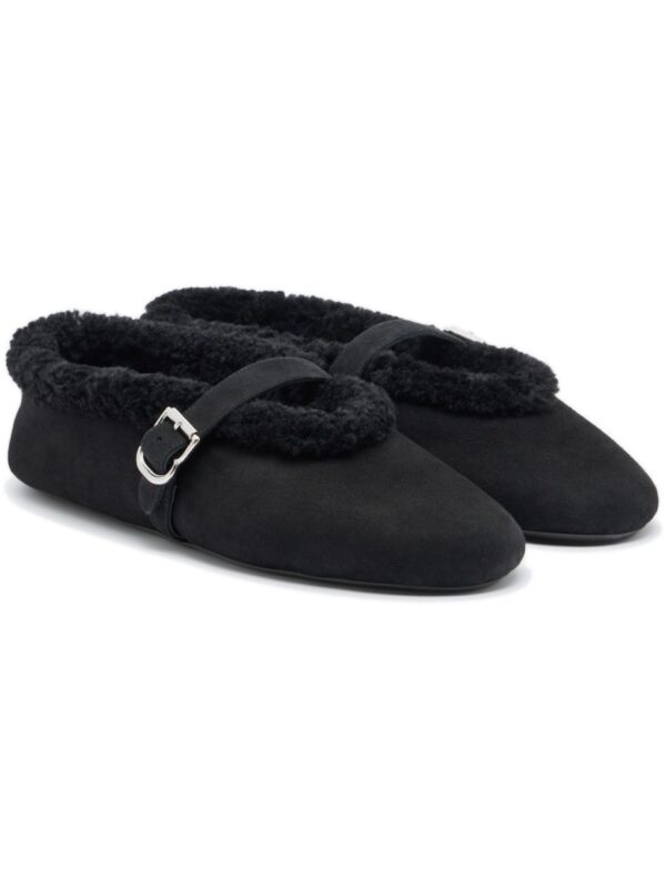 נעלי אלאיה – Alaïa Shearling-Trimmed Suede Mary Jane Flats – Black