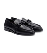 מוקסיני בוטגה ונטה שחורים – Bottega Veneta Astaire Knot Leather Loafers – Black
