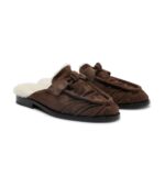 מוקסיני בוטגה ונטה – Bottega Veneta Astaire Shearling-Trimmed Suede Loafers – Brown