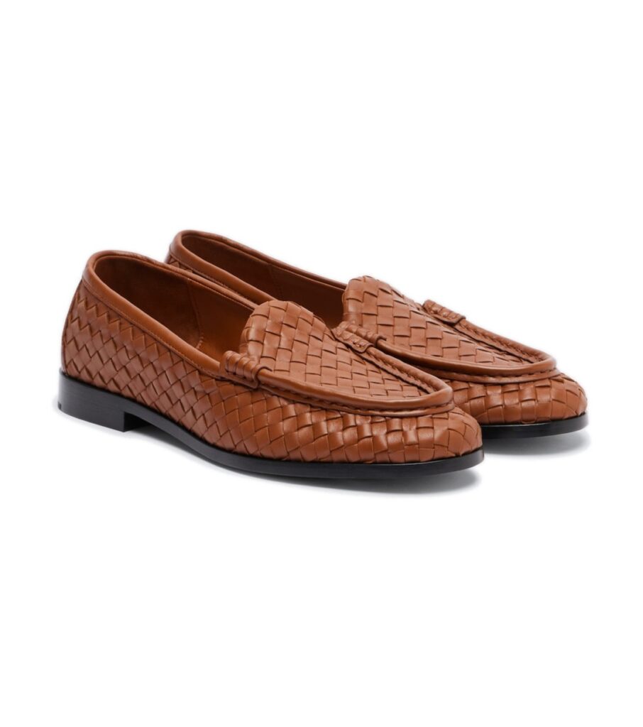 מוקסיני אינטרצ׳אטו בוטגה – Bottega Veneta Silenzio Intrecciato Leather Loafers – Tan