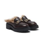 כפכפי פרווה גוצ׳י – Gucci Rhody Shearling-Lined Leather Platform Mules – Burgundy
