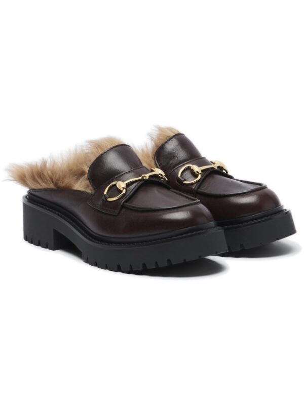 כפכפי פרווה גוצ׳י – Gucci Rhody Shearling-Lined Leather Platform Mules – Burgundy