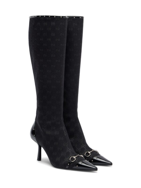 מגפי גוצ׳י GG – Gucci Savoy Horsebit GG Canvas Knee-High Boots – Black