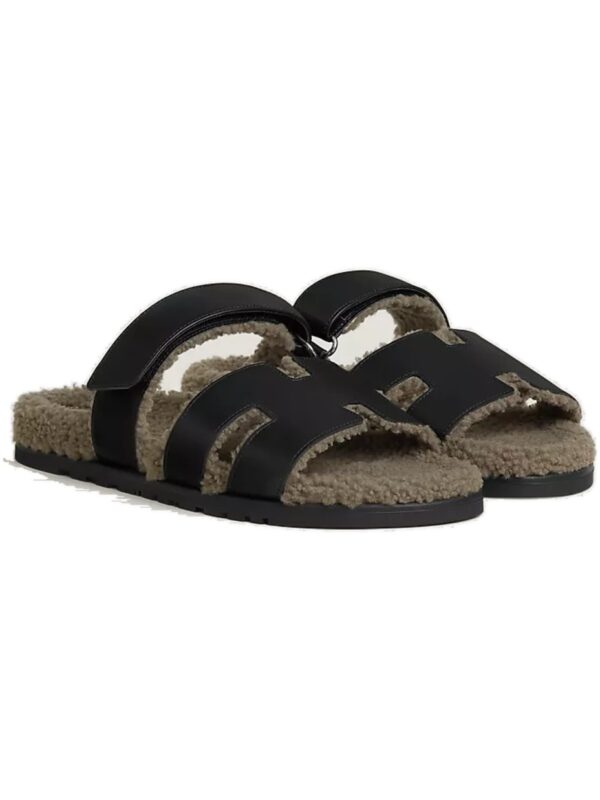 סנדלי הרמס לגברים שחור – Hermès Chypre Sandal Men – Noir / Étoupe