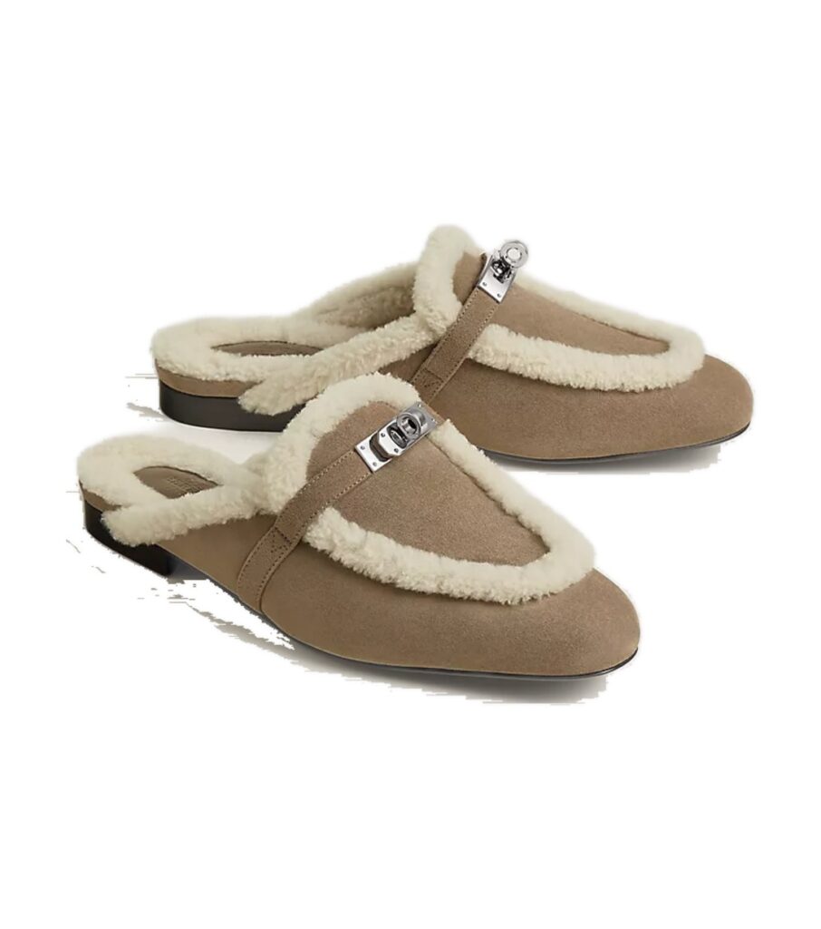 כפכפי הרמס אוז אטופ – Hermès Oz Shearling Mule – Étoupe / Écru