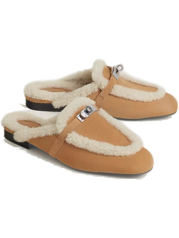 כפכפי הרמס אוז דבש – Hermès Oz Shearling Mule – Miel / Écru