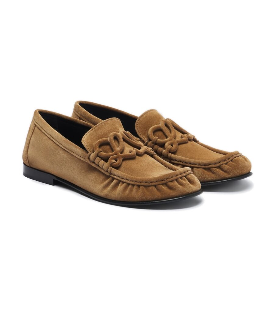 מוקסיני לואווה קרמל – Loewe Double L Suede Loafers – Caramel