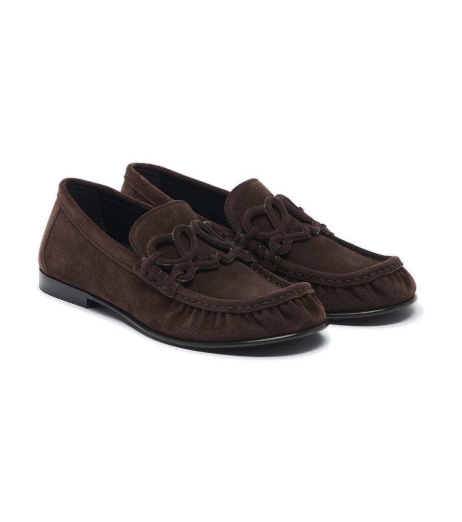 מוקסיני לואווה – Loewe Double L Suede Loafers – Dark Chocolate