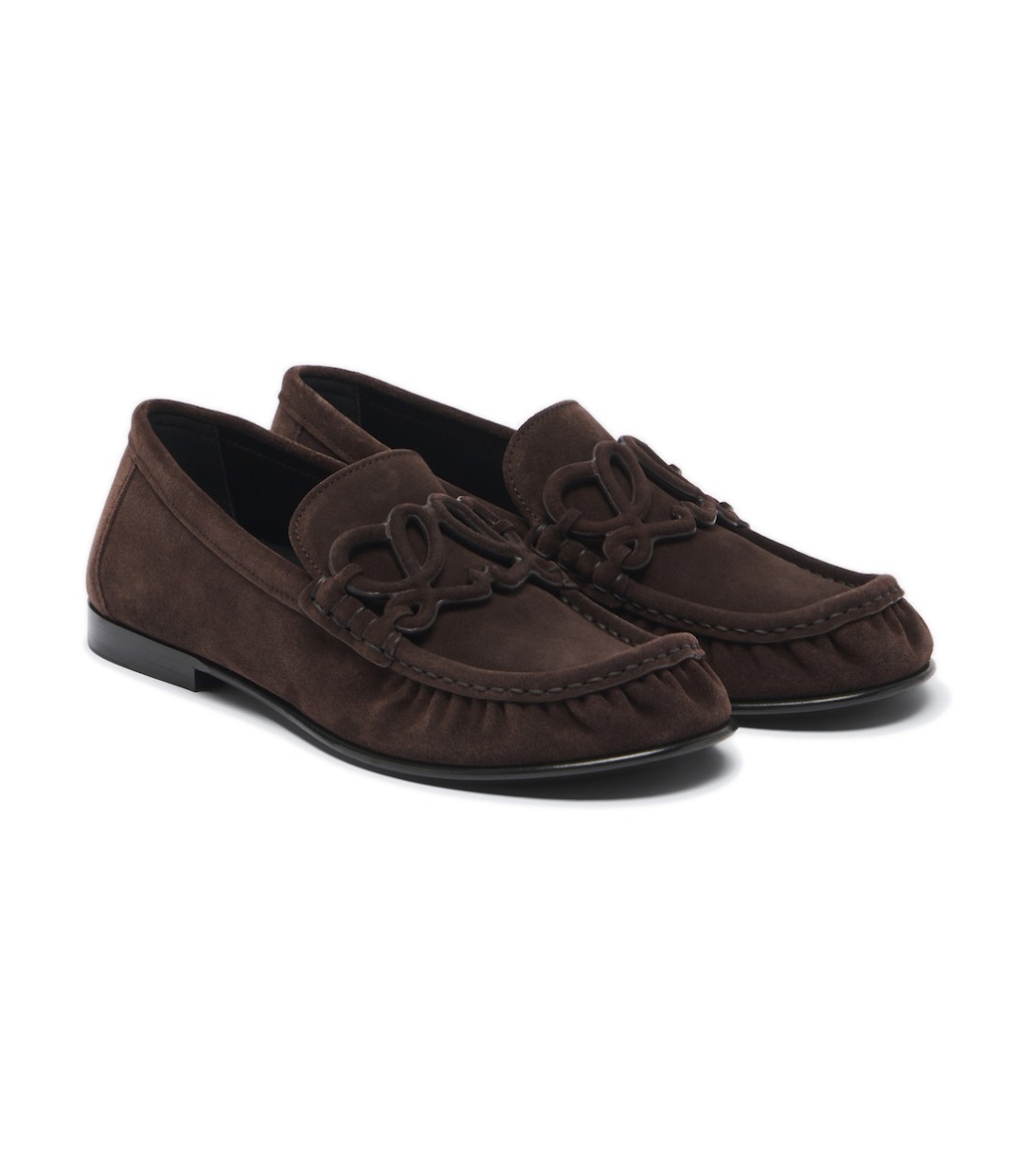 Loewe Double L Suede Loafers – Dark Chocolate מוקסיני לואווה – Loewe Double L Suede Loafers – Dark Chocolate