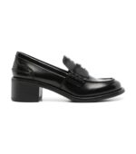 מוקסינים עם עקב מיו מיו – Miu Miu Coin-Embellished Block-Heel Loafers – Black