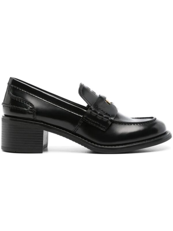 מוקסינים עם עקב מיו מיו – Miu Miu Coin-Embellished Block-Heel Loafers – Black