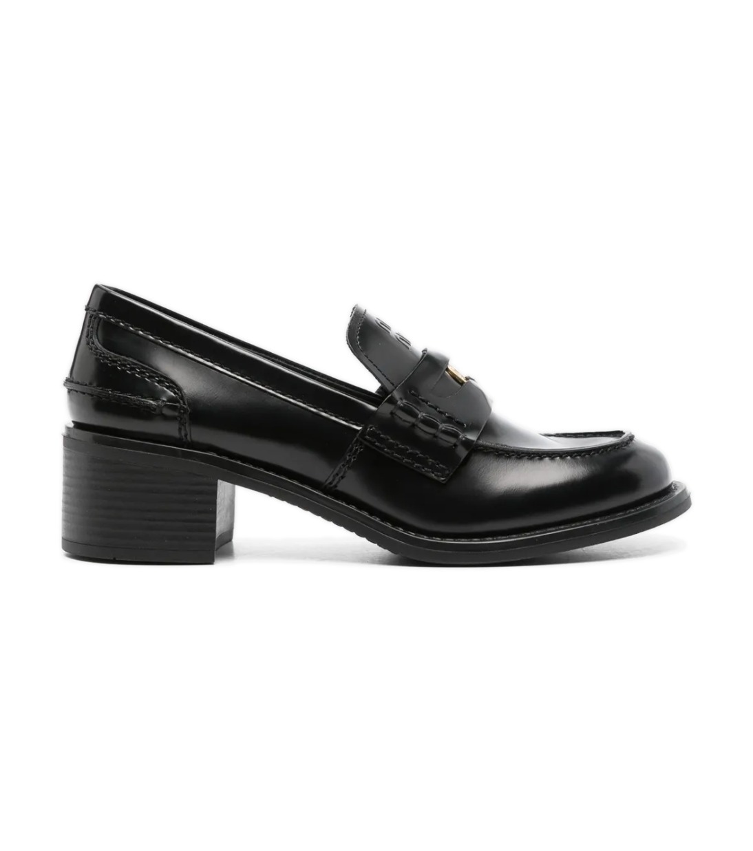 Miu Miu Coin-Embellished Block-Heel Loafers – Black מוקסינים עם עקב מיו מיו – Miu Miu Coin-Embellished Block-Heel Loafers – Black