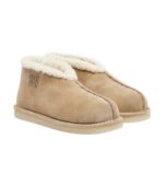 מגפוני מיו מיו – Miu Miu Shearling-Lined Suede Ankle Boots – Beige