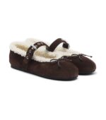 בלרינות פרווה מיו מיו – Miu Miu Shearling-Lined Suede Ballet Flats – Brown