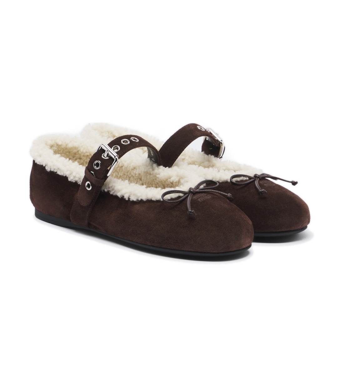 Miu Miu Shearling-Lined Suede Ballet Flats – Brown בלרינות פרווה מיו מיו – Miu Miu Shearling-Lined Suede Ballet Flats – Brown
