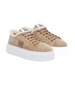 סניקרס מיו מיו – Miu Miu Shearling-Lined Suede Platform Sneakers – Brown