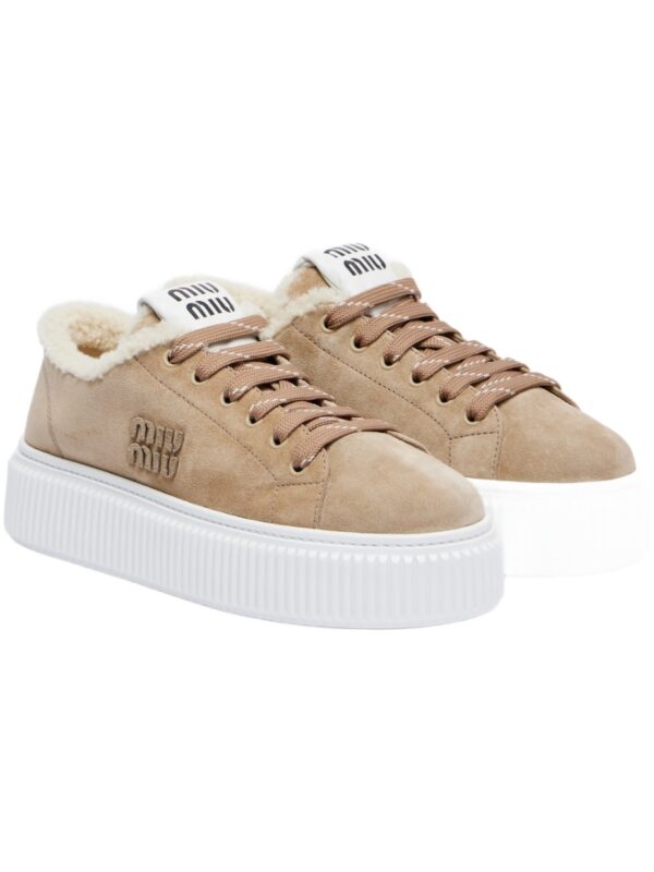 סניקרס מיו מיו – Miu Miu Shearling-Lined Suede Platform Sneakers – Brown
