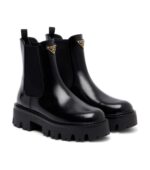 מגפי צ׳לסי פראדה – Prada Logo Leather Platform Chelsea Boots – Black