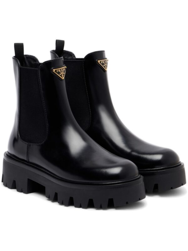 מגפי צ׳לסי פראדה – Prada Logo Leather Platform Chelsea Boots – Black