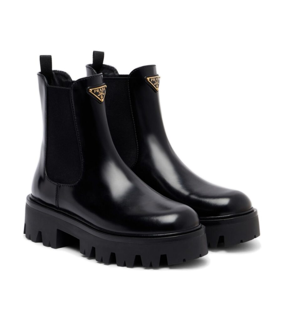 מגפי צ׳לסי פראדה – Prada Logo Leather Platform Chelsea Boots – Black