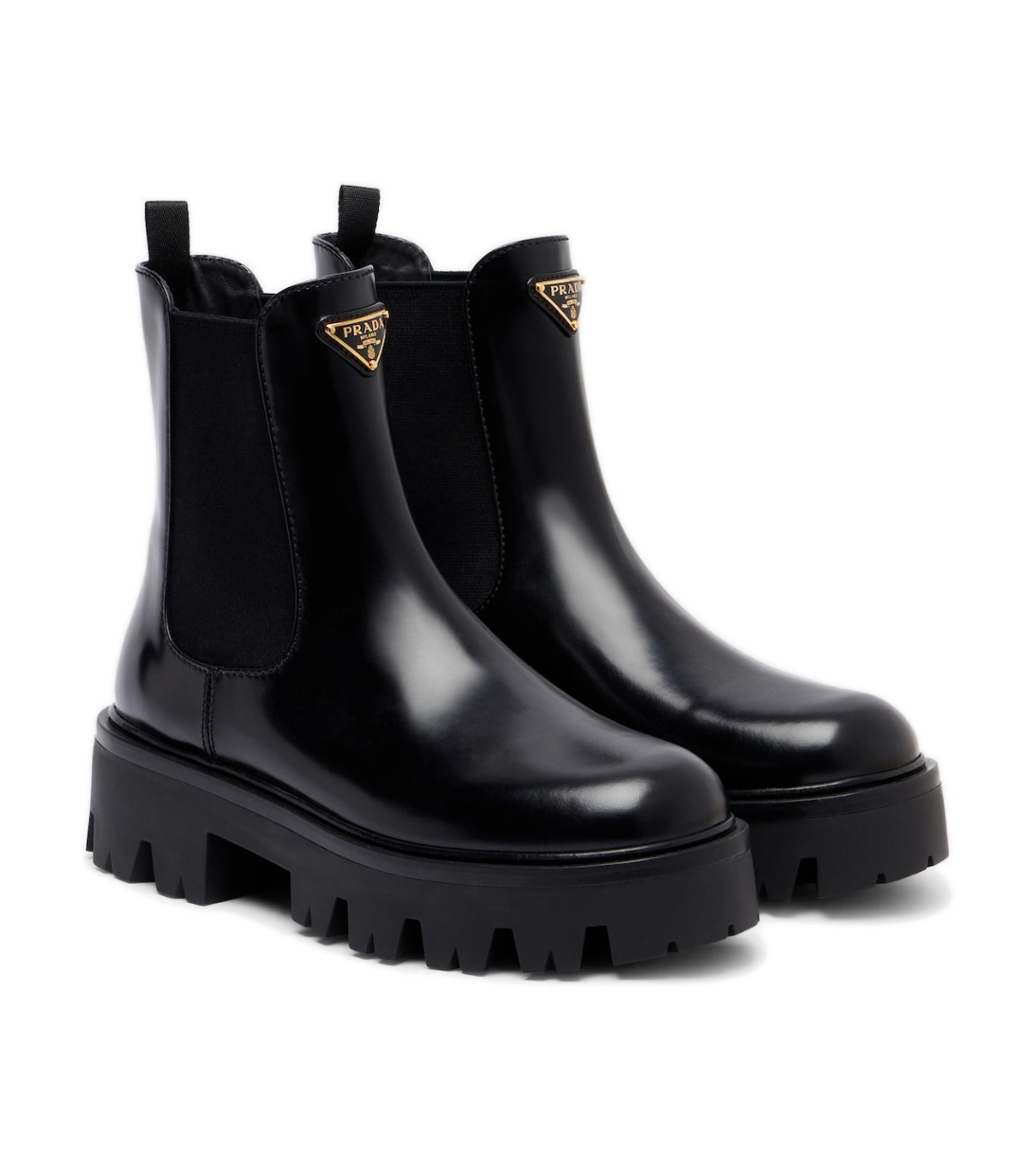 Prada Logo Leather Platform Chelsea Boots – Black מגפי צ׳לסי פראדה – Prada Logo Leather Platform Chelsea Boots – Black