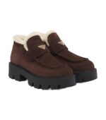 מגפוני פראדה – Prada Logo Shearling-Lined Suede Ankle Boots – Brown