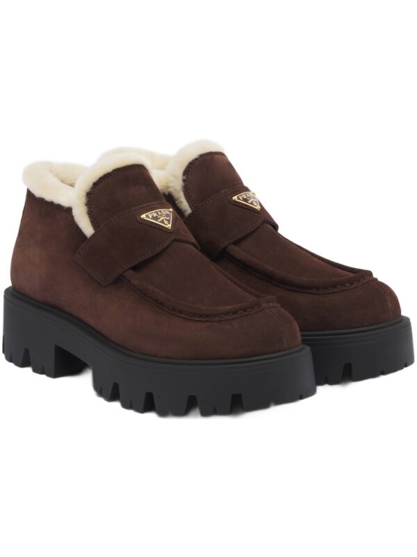 מגפוני פראדה – Prada Logo Shearling-Lined Suede Ankle Boots – Brown