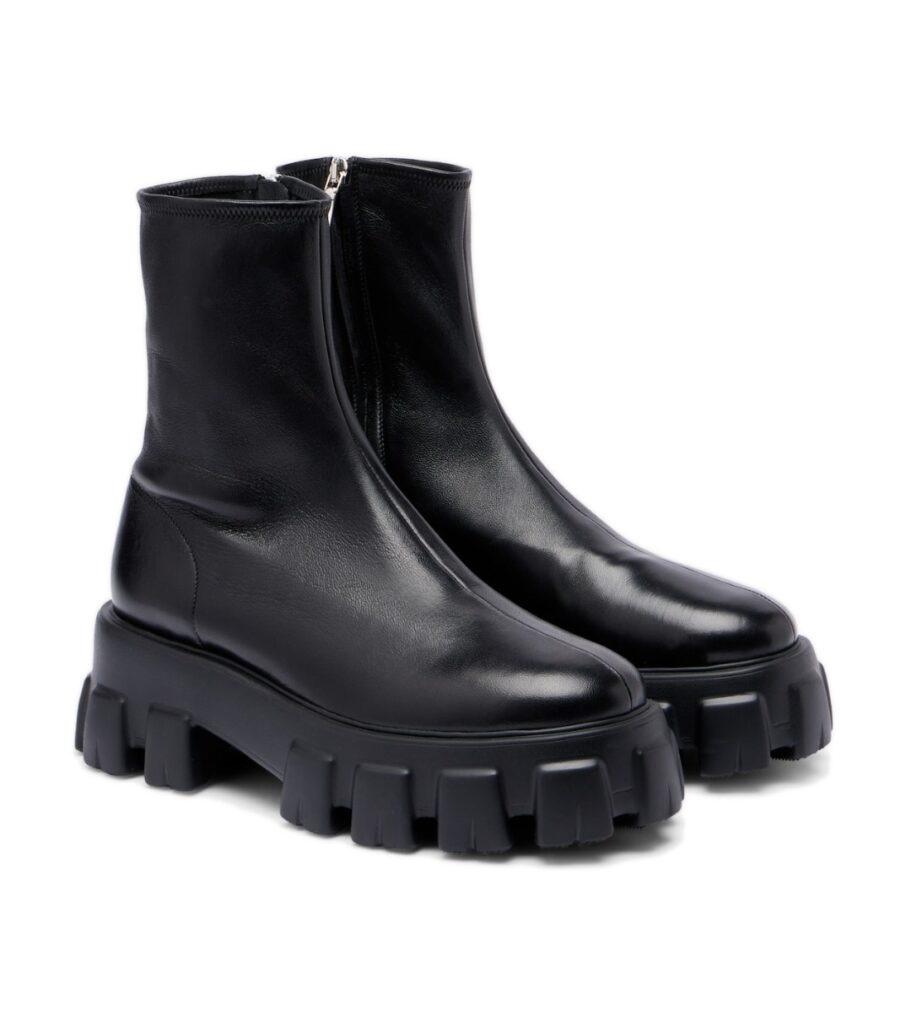 מגפוני Monolith פראדה – Prada Monolith Leather Ankle Boots – Black