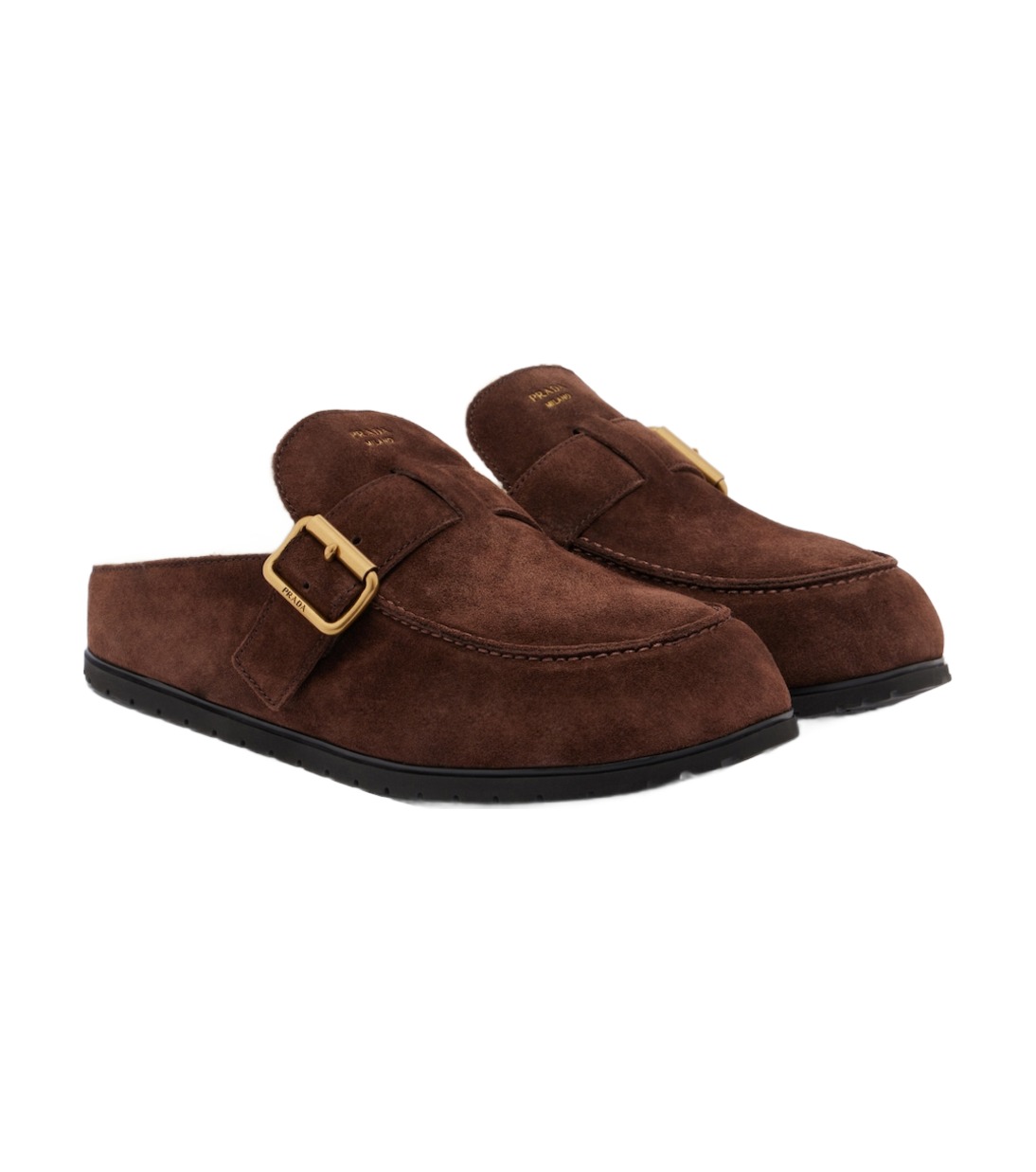 Prada Shearling-Lined Suede Buckle Mules – Dark Brown כפכפי פרווה פראדה – Prada Shearling-Lined Suede Buckle Mules – Dark Brown