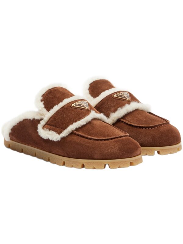 כפכפי פראדה חומים – Prada Shearling-Lined Suede Mules – Brown