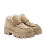 מגפוני פרווה פראדה – Prada Shearling-Trimmed Suede Platform Ankle Boots – Beige