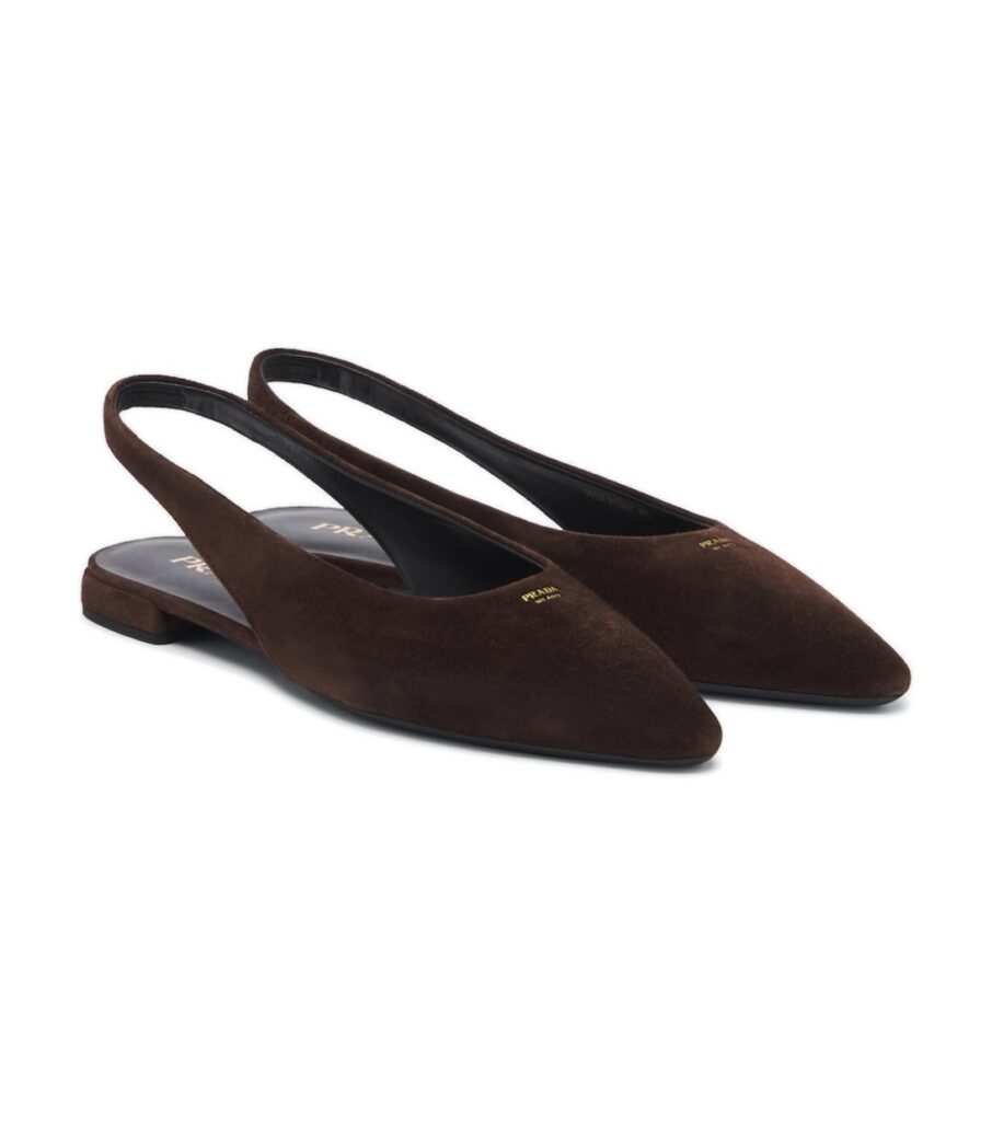 סלינגבק פראדה – Prada Suede Slingback Ballet Flats – Brown