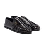 מוקסיני קרוקו סן לורן – Saint Laurent Cassandre Croc-Effect Leather Loafers – Brown