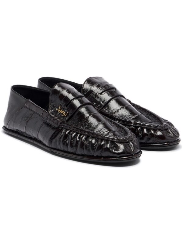 מוקסיני קרוקו סן לורן – Saint Laurent Cassandre Croc-Effect Leather Loafers – Brown