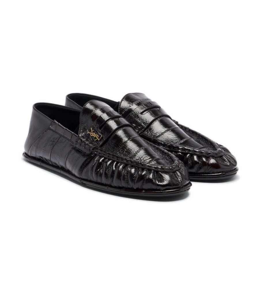 מוקסיני קרוקו סן לורן – Saint Laurent Cassandre Croc-Effect Leather Loafers – Brown