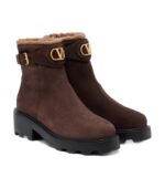 מגפוני ולנטינו – Valentino Garavani VLogo Suede Ankle Boots – Brown
